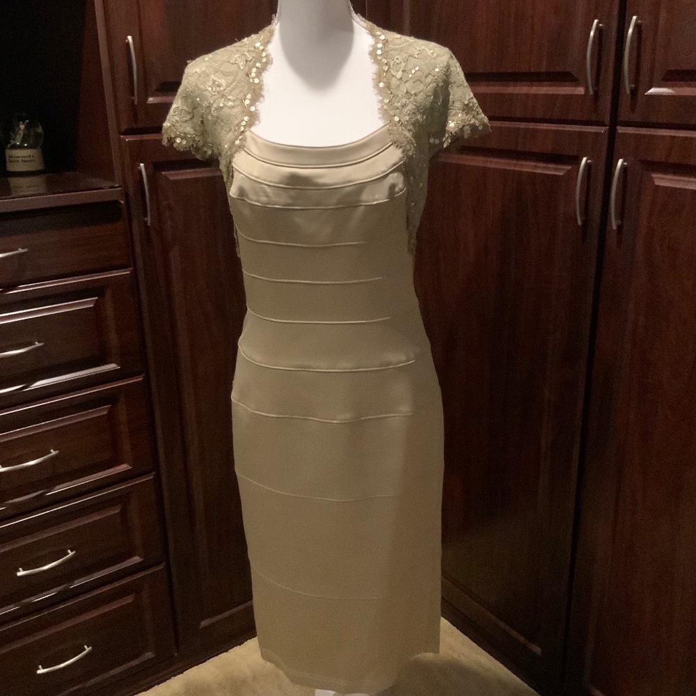 Tadashi Shoji Womens Cocktail Dress Size 8 Champagne Gold